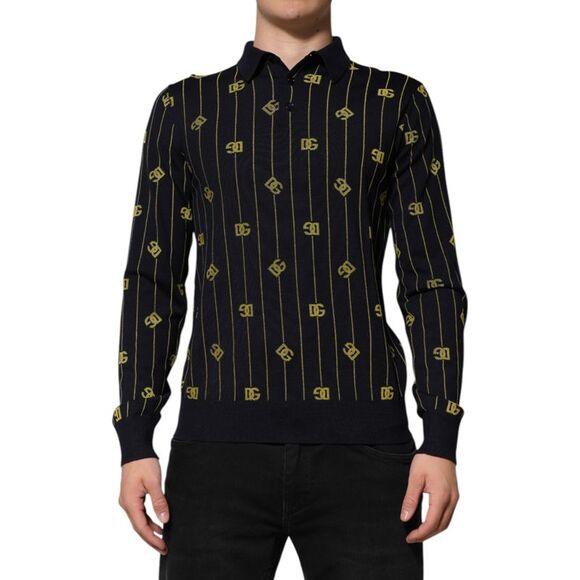 Dolce & Gabbana Black Logo Jacquard Knitted Polo Shirt Men's T-shirt